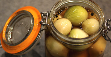 A jar of pickled onions